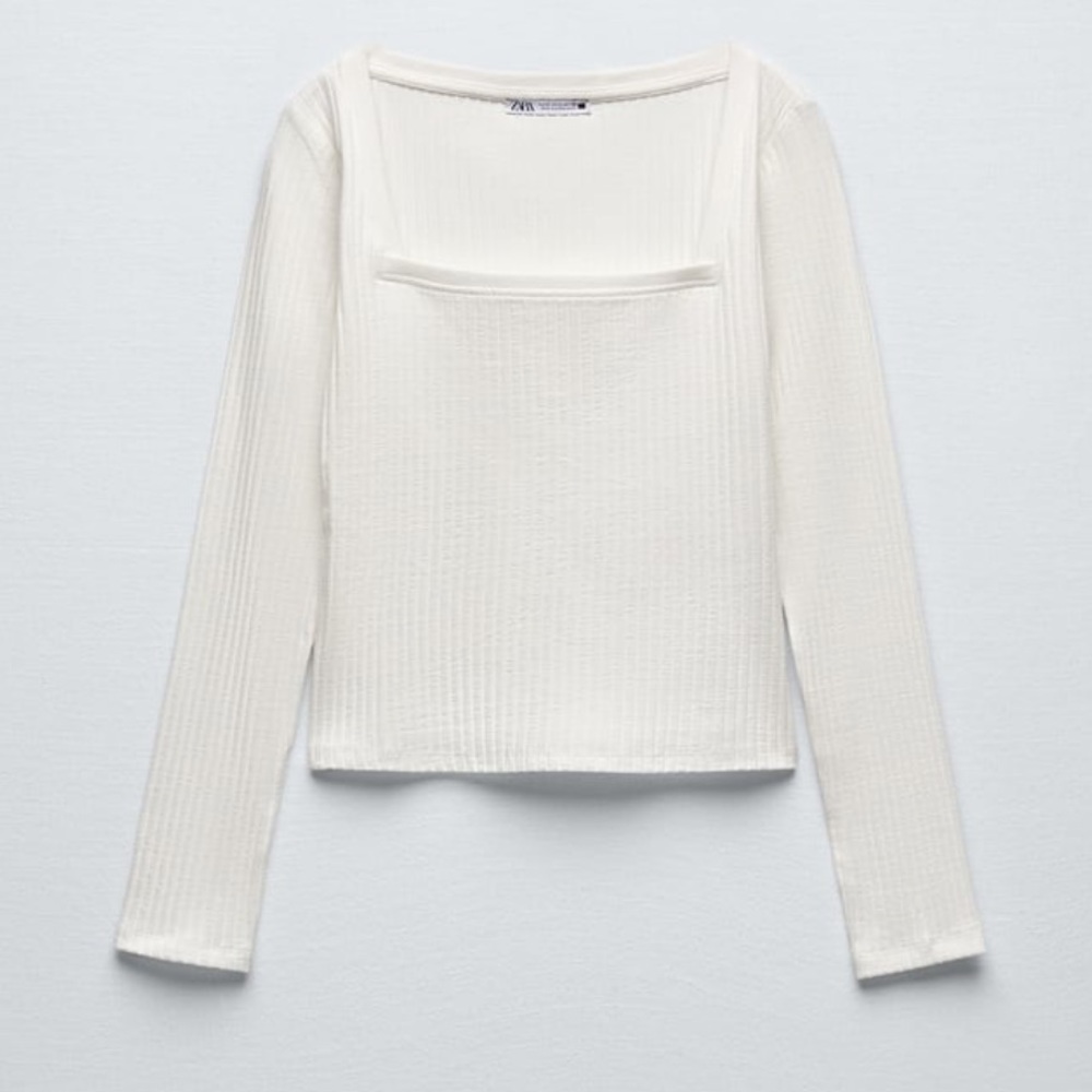 NWT Zara Women’s Square Neck White Shirt - Size Medium